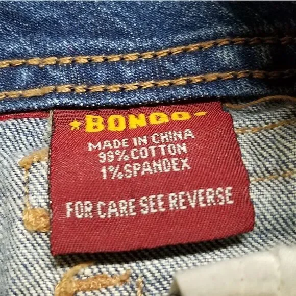 VINTAGE Y2K Bongo Distressed High Rise Stretchy Denim Mini Skirt Wide Belt Loops - Picture 12 of 12